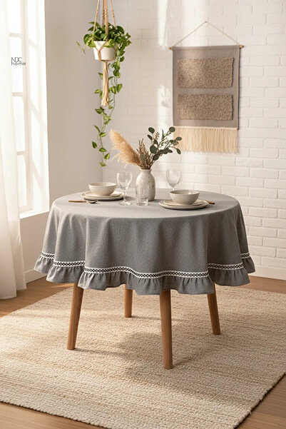NDC HOME Față de masă ROTUND CU VOLAN Seria Specială Gri Antracit