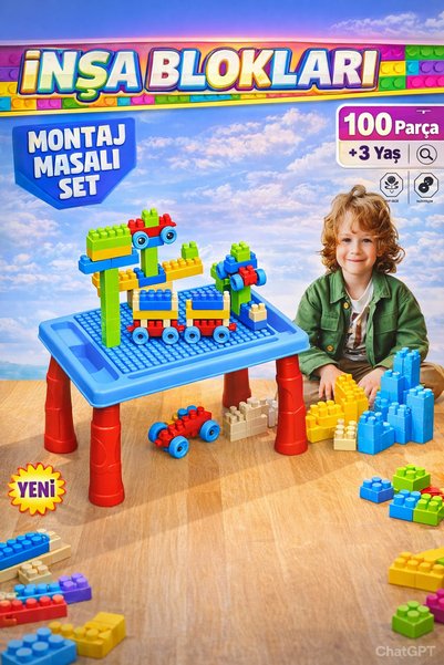 a v d a 100 Parça Montaj Masalı İnşa Blokları Seti – 3+ Yaş Eğitici Oyuncak M...