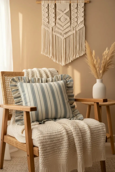 NDC HOME Siva Premium Lan - Debeli Prugasto i Naborani Jastuk (43x43)