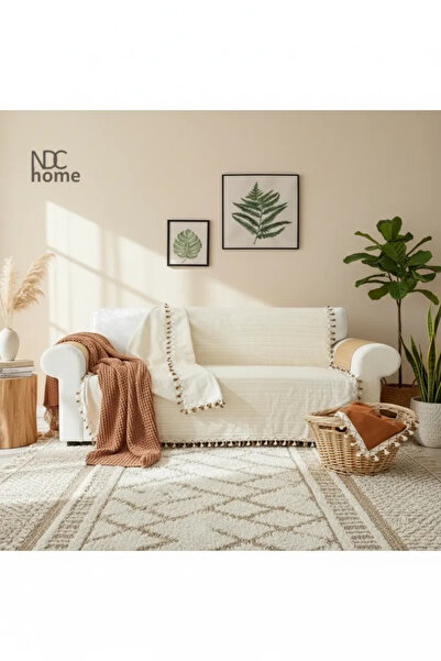 NDC HOME غطاء أريكة منسوج من الكتان بومبوم بولدان - 170x220