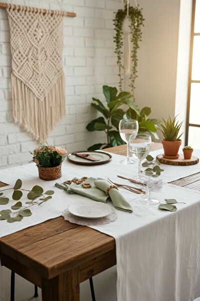 NDC HOME طقم منديل كتان فاخر باللون الأخضر المريمية مكون من 6 قطع (40 × 40) م...