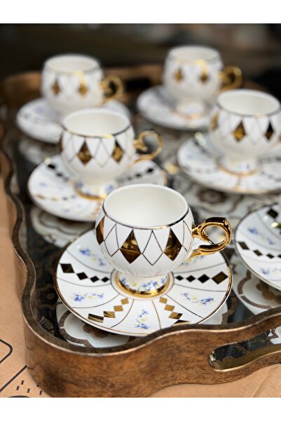 Ulus Home Asil Dokunuş Yeni Mavili 6 Kişilik Kahve Fincan Takımı 90 ml Mavi