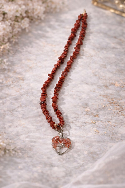 PORSE Women's Red Jasper Cracked Natural Stone Tree of Life Pendant Handmade ...
