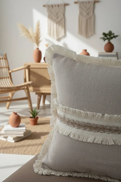 NDC HOME Husa de perna din dantela din iuta din in bej 43 X 43