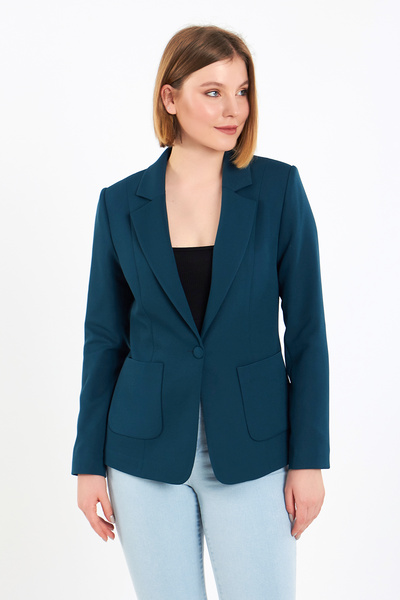 Blue Black Petol Yeşili Kadın Günlük Spor Ceket , regular kalıp, astarlı, cepli
