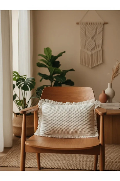 NDC HOME غطاء وسادة وسادة رمي بشرابة من الدانتيل بالكامل