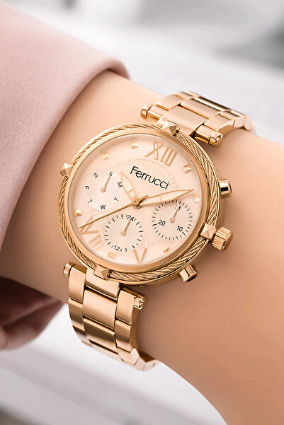 Ferrucci Kadın Kol Saati Çelik Kordon Çelik Kasa Taşlı Bileklik Hediyesi ile ...