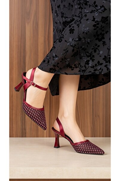 guijarro Women's Stoned Mesh Detailed Goblet Heeled Evening Dress Shoes with ...