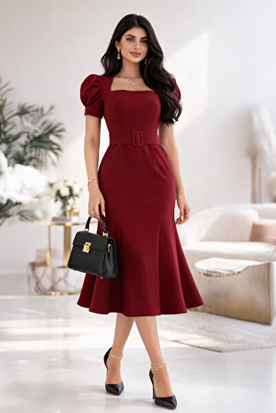 Stylish فستان من ستايلش ناعم باللون العنابي