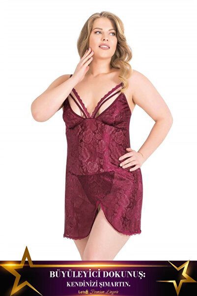 CENEN Cămașă de noapte scurtă Jacquard mare, culoare burgundă