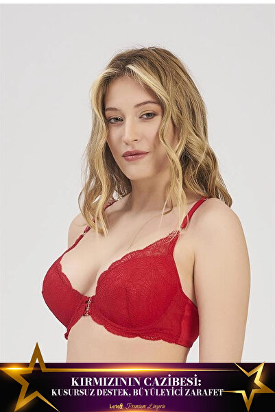 Letsii Supported Underwire Bra with Special Detail Model in Red Color