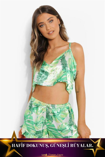 AMORA SECRET Ruffled Shorts Pajama Set Green Color