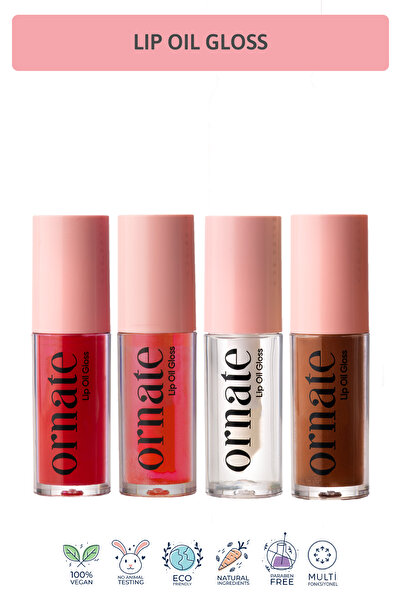 ORNATE Dolgunlaştırıcı Efekt, Nemlendirici, Parlatıcı Lip Oil Gloss 4'lü Set