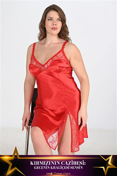 Letsii Large Nightgown One Piece Relaxed Fit Red Color