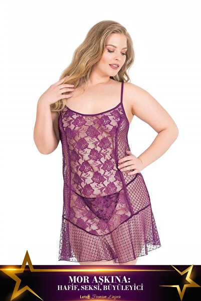 Letsii Large Short Tulle Nightgown Set Purple Color