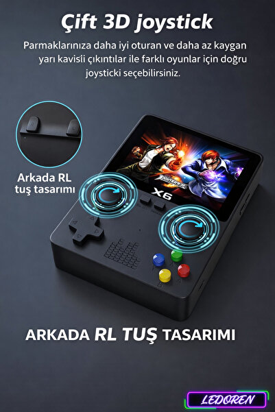 L'eDoren X6 Taşınabilir Retro Oyun Konsolu HD Görüntü 10000 Oyunlu Game Stick