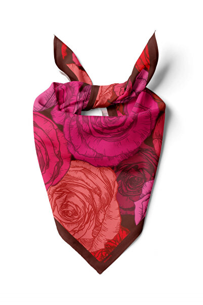 Modabutik F1 Kadın Gül Desenli Bandana 50x50 Kırmızı DG0133-22