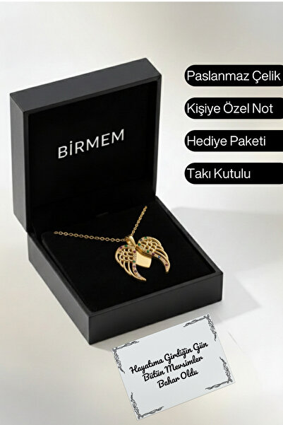 Birmem Melek Kanadı Çelik Kolye Açılır Kapanır Zirkon Taşlı Kadın Kolye