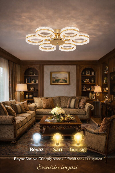Marsel Lighting ALYA 6LI GOLD PLAFONYER AVİZE SALON OTURMA ODASI AVİZE 3 RENK...