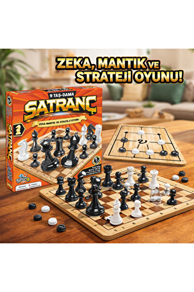 TOTTERİQ Ahşap Satranç Dokuztaş Dama 3 Oyun 1 Kutuda okul kreş anaokulu yaz o...