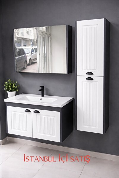 ERVA 80 cm antrasit membran kapak banyo dolabı takimi
