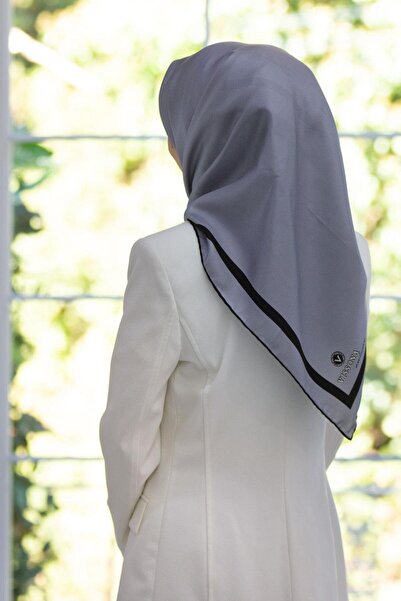 Vissona 100% Twill İpek Düz Renk Bordür Desenli Gri Siyah Renkli Daha Tok Exc...
