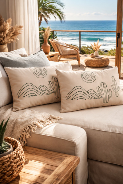 SasoHome Modern Kaktüs Desenli 2'li Dikdörtgen Kırlent Kılıfı