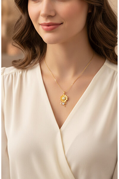 MİLUNXTE Gold Çelik Zirkon Taşlı Ayçiçeği Kolye, Kararmaz Suya Dayanıklı Güne...