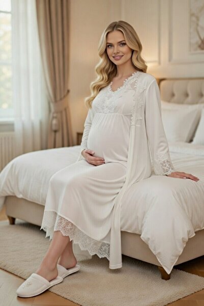 big mama طقم ملابس نوم للحوامل مكون من قطعتين بطول كامل - سهولة الرضاعة - مري...