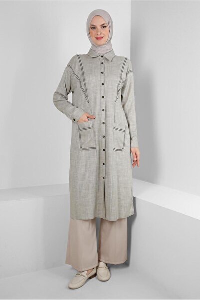 Alvina تونيك بأزرار وجيب بتفاصيل خياطة 43808