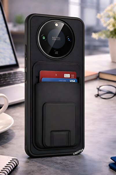 Ceponya Honor Magic 8 Lite 5G Kılıf Kartlıklı Manyetik Standlı PU Deri Görünü...