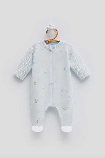 Caramell بدلة بطبعة JUNGLE FRIENDS مع سحاب أمامي باللون الأزرق