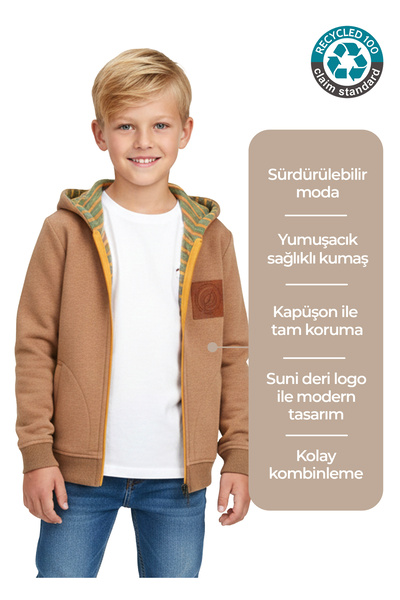 Ozmoz By Mukadder Özden Reborn Boys' Hooded Hoodie Jacket Terosso (Dark Cream)