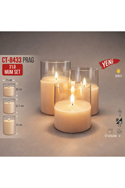 Cata CT-8433 Prag 3lü Mum Set Masa Lambası 3D Mum Efekti
