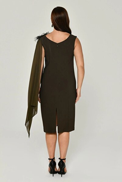 ALFABETA Γυναικείο φόρεμα από σιφόν ώμους Alfa Beta με αξεσουάρ Midi βραδινό ...