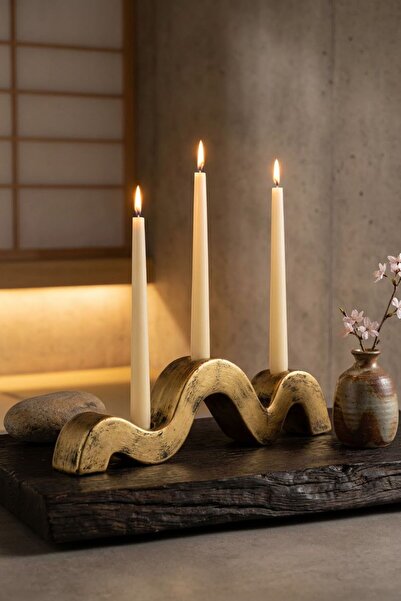 Fonnava Şamdan Mumluk Dekoratif Mumluk Tealight Mumluk Altın Eskitme Renk Mod...