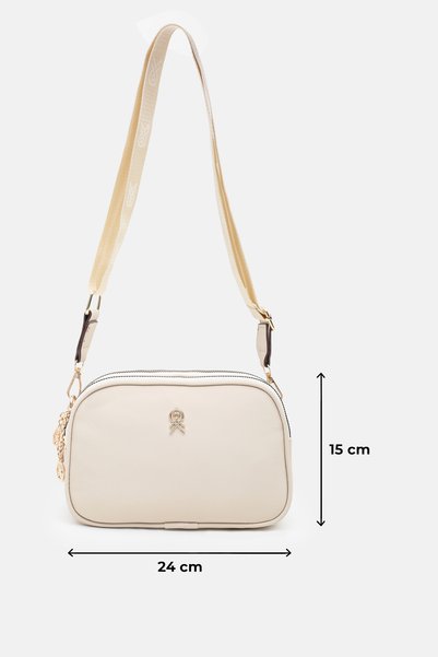 Les Crioch Cream 3-Compartment Buzzy Satin Leather Adjustable Webbing Strap Casual Women's Shoulder Bag