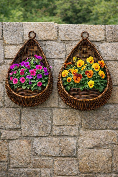 Emsay Store 2'li Askılı Hasır Meyve Sepeti – Çiçek Sepeti- Doğal Mutfak Organ...