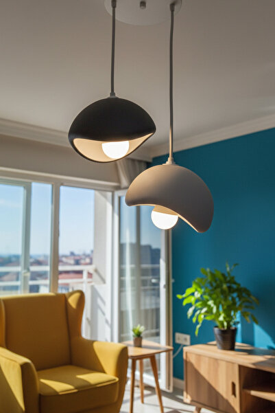 Sellor 2 Li Siyah ve Gri Dekoratif Sarkıt Avize Bohem Beton Görünüm Rustik E2...