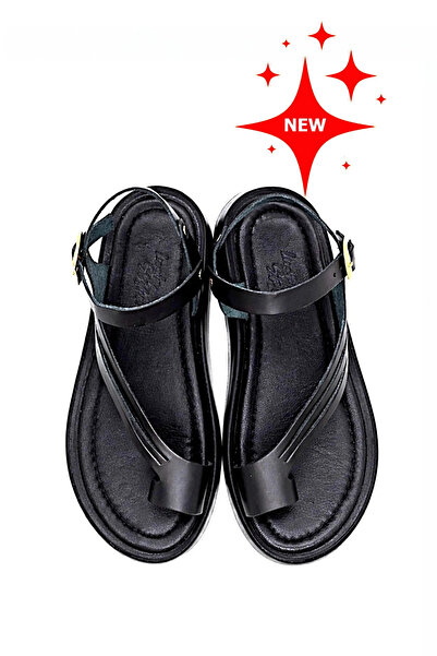 Lively Stylish Luna Women's Black Genuine Leather Flip-Flop Flat Casual Comfo...