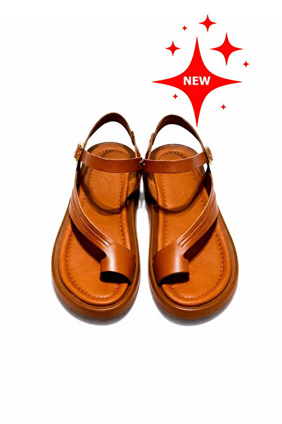 Lively Stylish Luna Women's Tan Genuine Leather Flip-Flop Flat Daily Comforta...