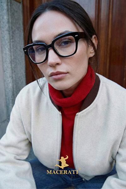 MACERATİ Kenny Unisex Vintage Siyah Çerçeveli Kare Mavi Işık Filtreli Gözlük