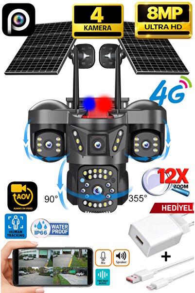 Ventus SIM864 4G 8MP 4 Kameralı Çift Solar Panel 16X Zoom HiEasy AOV Gece Gör...