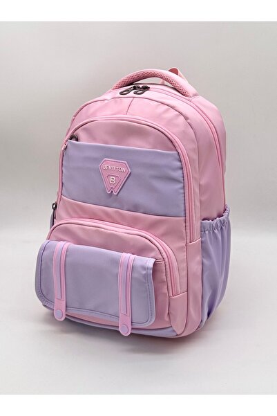 Bevitton ilk Okul Çantası 3'lü Seti Unisex Çocuk ilkokul Çantası Bvt-8010 Pudra-lila