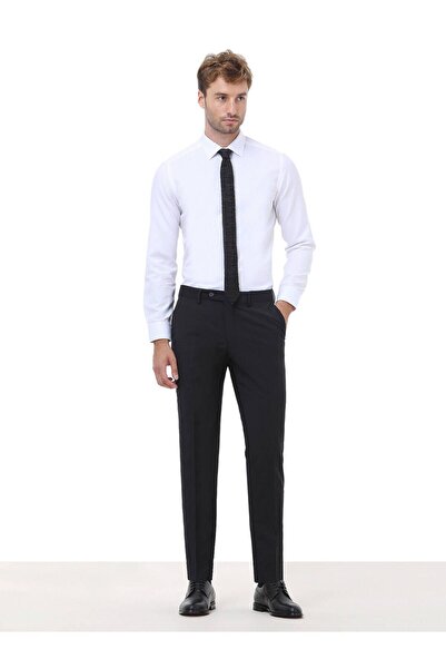 Kip Black Straight Woven Slim Fit Classic Wool Blended Pants