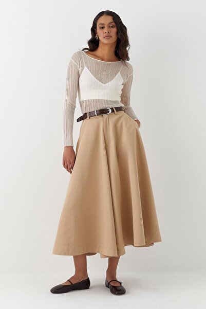 MARKALİSTE Wide flowing trench trousers mink