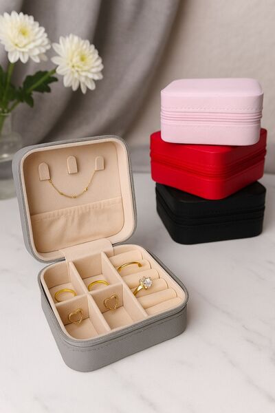 Ecrou Double Compartment Travel Type Jewelry Box Gray