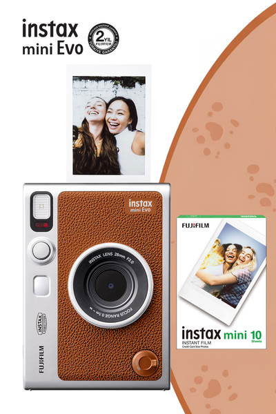 Fujifilm Instax Mini Evo Kahverengi Fotoğraf Makinesi ve 10'lu Film