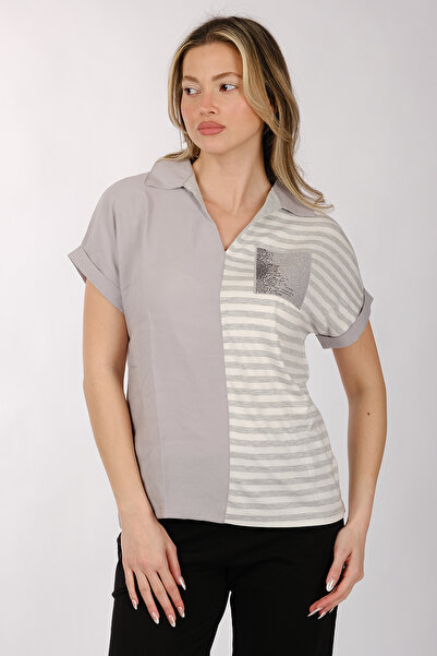 DAIDO Μινιμαλιστικό γυναικείο μπλουζάκι με κοντό μανίκι με λαιμόκοψη σε σχήμα...