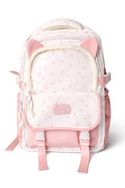 Ecrou White-Pink School Backpack with Window Detail